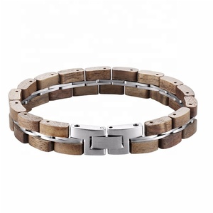Haute Qualité Éco Main En Gros Personnalisé Mens En Acier Bois Bracelet Pulsera Madera - Product Image 3