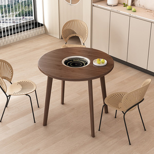 Table de Hot Pot Ronde en Bois Massif Chauffante pour l'Extérieur et l'Intérieur, Utilisation en Salon - Product Image 3