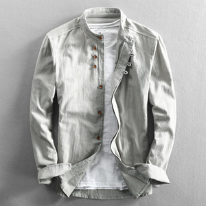 Nuova moda primavera autunno camicia <span class=keywords><strong>uomo</strong></span> manica lunga vestiti per <span class=keywords><strong>uomo</strong></span> collo mandarino stile cinese sottile Casual camicia <span class=keywords><strong>da</strong></span> <span class=keywords><strong>uomo</strong></span> - Product Image 4
