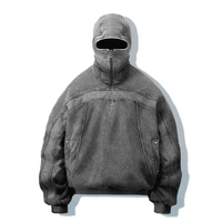 Sweat à capuche vintage à épaules tombantes OEM, personnalisé pour homme, lavage à l'acide, ninja, fermeture éclair intégrale avec trous pour les yeux