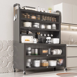 رف تخزين متعدد الطبقات من الفولاذ الكربوني السميك للمطبخ، خزانة تخزين الأجهزة كبيرة السعة مع باب مقاوم للغبار - Product Image 5