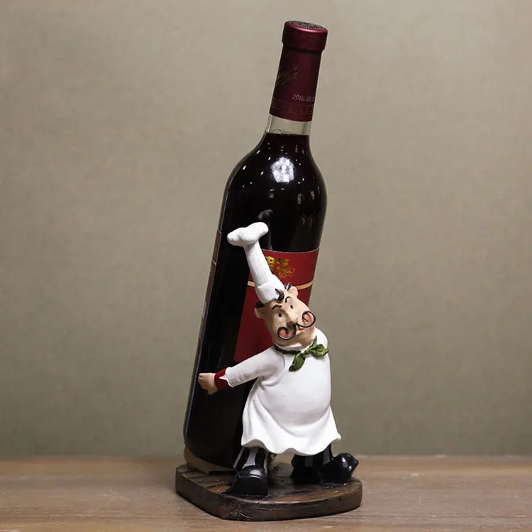 Großhandel europäischen Wein rahmen Harz Handwerk glücklich Koch kreative Becher Rahmen Figur Dekorationen Rotwein glas Flaschen halter