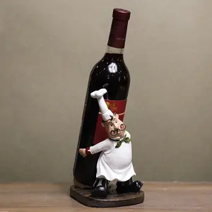 Cadre de vin européen en résine artisanal happy chef, cadre de gobelet créatif, décorations de figure, porte-bouteille en verre de vin rouge, vente en gros