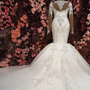 Vestidos de Novia Africanos de Lujo 2024, Vestido de Novia con Cuentas, Manga Larga, Cuello en V, Apliques de Cuentas, Talla Grande, Cola de Pez - Product Image 6