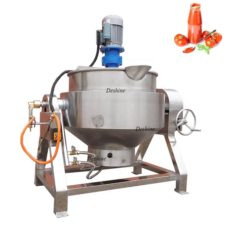 200L BİBER SOSU reçel devirme planet gaz pişirme mikser makinesi pişirme Pot ceketli su ısıtıcısı gıda fabrikası için