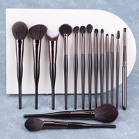 Ensemble de 15 pinceaux de maquillage professionnels de luxe à étiquette privée pour le visage, poils synthétiques, manche en bois, support pour l'application du correcteur