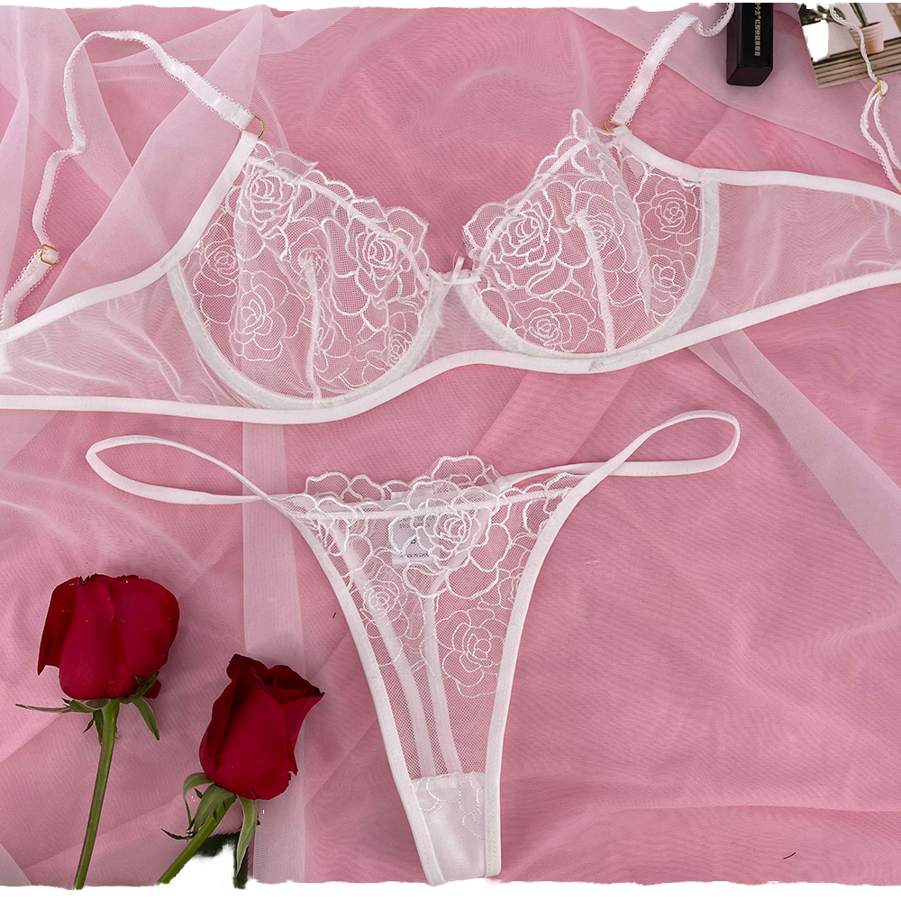 Seductive and Sexy Lace Embroidered Underwear and Underpants, Knitted Spandex/polyester/thong Pants Wholesale Underwear Sets