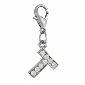 Ciondolo a forma di lettera T in cristallo con pietre trasparenti, chiusura a moschettone tono argento per la creazione di gioielli - Product Image 2