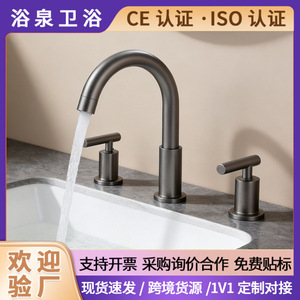Stainless Steel Basin Faucet Dual Handle <b>Deck</b> Mounted Hot Cold Water Tap YQ10051P - Product Image 5