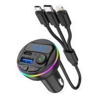 Transmetteur FM universel pour véhicule 12V-24V BT V5.3, lecteur MP3, appels mains libres avec câble de charge 3 en 1, charge rapide