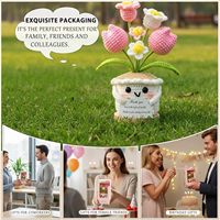 Ornamen Bunga Tulip Rajutan Tangan NUALLY, Kartu Ucapan, Dekorasi Meja Lucu, Bahan Baja Paduan, Hadiah Ulang Tahun/Hari Raya, Penuh Sentuhan