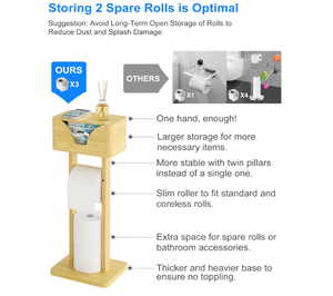 حامل مرحاض FSC بحامل حر للحمام مع منظم رف من الخيزران وتخزين لحامل المناديل - Product Image 3