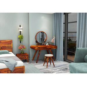 Table de toilette ronde Jodhpuri Woods Laz élégante et robuste en bois massif avec tiroirs spacieux, parfaite pour la chambre à coucher - Product Image 1