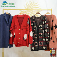 Bales Pakaian Bekas Wanita, Cardigan Tebal Pendek, Sweater Bekas Wanita, Pakaian Bekas Inggris