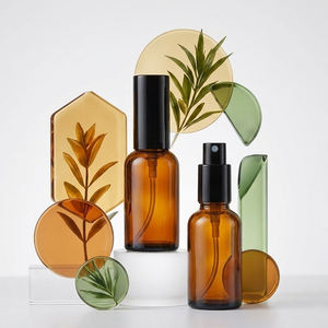 Luxury Amber Brown Spray Bottle Glass or Serum With <b>Black</b> Spray <b>Pump</b> - Product Image 2