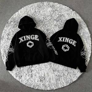 Мужская укороченная толстовка оверсайз с графическим принтом из страз, оригинальный дизайн OEM, новинка 2026 года, уличный стиль - Product Image 1