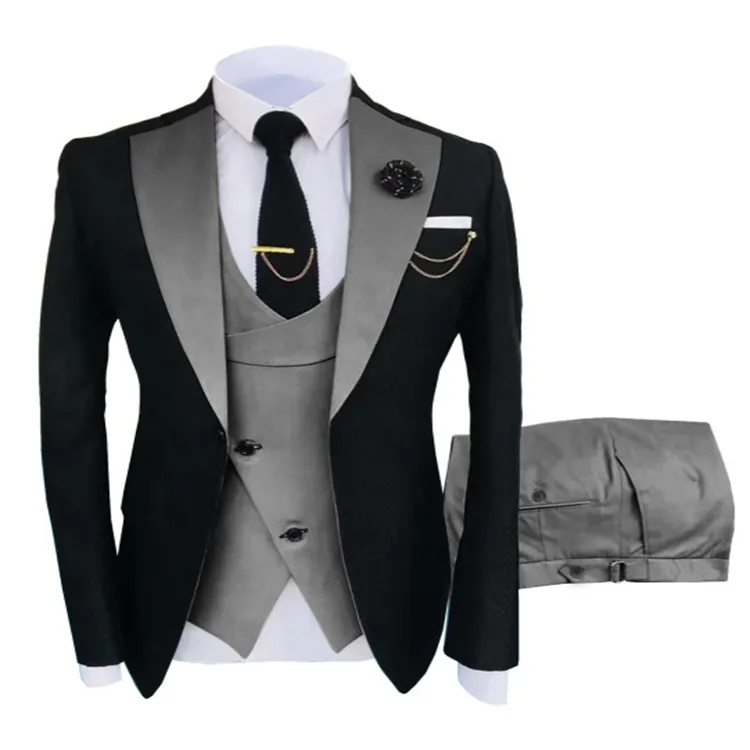 Cheap Stylish Luxury Winter Light Grey Coat Pant Wedding Clothes Tuxedo Plus Size 3 Piece Men'S Suit For Men