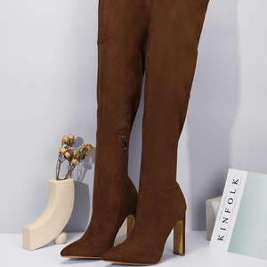 Botas Altas Sexys para Mujer XSD, Verde/Rojo, Gamuza, Punta Puntiaguda, Tacón de Aguja, Cierre con Cordones, para Otoño/Invierno - Product Image 6
