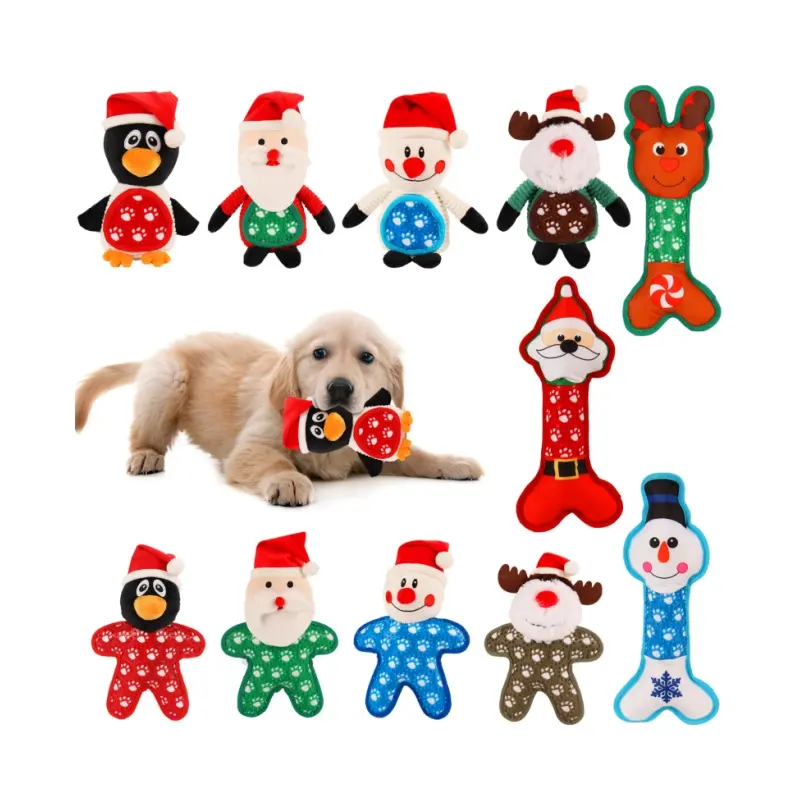 メーカーカスタムテーマデザインソフトぬいぐるみきしむ耐久性のあるペットぬいぐるみ噛むクリスマス犬のおもちゃ