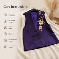 Gilet sans manches pour femmes en satin de soie lavé au sable de qualité supérieure, style oriental Xiangyunsha, brodé à la main