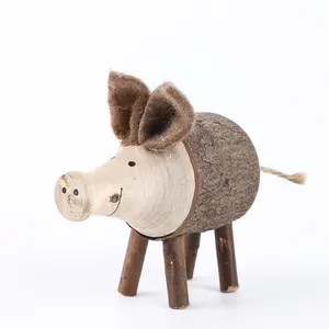 高品质木质存钱罐可爱猪小雕像儿童硬币支架