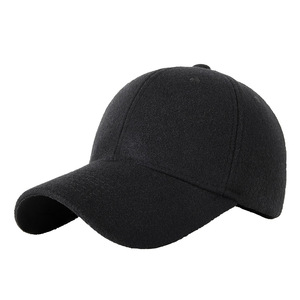 Casquette de baseball en laine pour homme, noire, couleur unie, chaude, avec protection solaire en polaire, grande circonférence de tête, usage hivernal décontracté - Product Image 1