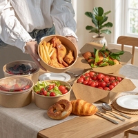 Ronde Kraftpapieren saladekom, wegwerpverpakking voor fruitsalade om mee te nemen