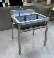 Direct Factory Groothandel SUS304 Vrijstaande Waterbar, Dubbele Spoelbak met Kraan, Aanpasbaar voor Melktheewinkels en Restaurants