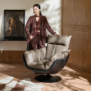 Italian Minimalist <b>Swivel</b> <b>Chair</b> Genuine Leather Single Sofa <b>Chair</b> Living Room Furniture Tilting Design Vintage Style - Product Image 2