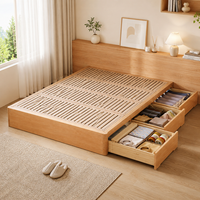 Cama de Pared Estilo Rústico Tatami, Plegable, con Base de Tela y Cajones para Almacenamiento en Dormitorios Pequeños