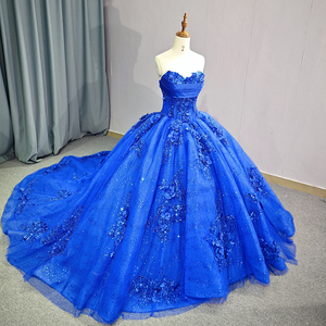 Jancember 6521 moderne bleu royal plis collage robes de Quinceanera avec fleur - Product Image 2