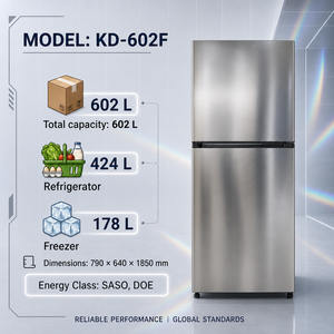 Réfrigérateurs à congélateur supérieur 602L OEM ODM grande capacité R600a, refroidissement par air, sans givre, avec pieds réglables - Product Image 1