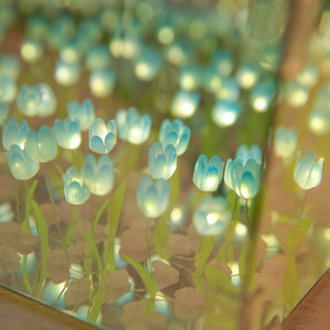 Dormitorio moderno hecho a mano DIY cubo mágico Tulipan luces de noche escritorio material acrílico paquete lámpara de noche espejo <span class=keywords><strong>3D</strong></span> Luz de tulipán - Product Image 3