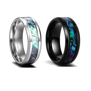8mm cao đánh bóng Titan nhẫn cho nam giới phụ nữ phong cách vài đồ trang sức bào ngư vỏ bạc hoặc màu đen đám cưới ban nhạc không thấm nước - Product Image 1