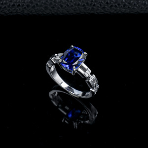 S925 <b>Sterling</b> <b>Silver</b> Round Brilliant Cut Lab-Grown Sapphire Classic Wedding <b>Ring</b> with Prong Setting High Quality Gemstone - Product Image 1