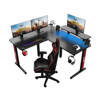 Bureau de jeu en forme de L avec éclairage LED RVB, étagère de table, table de jeu pour ordinateur Esports, bureau d'angle noir pour PC Gamer avec support