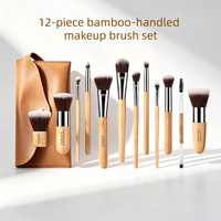 Ensemble de 12 pinceaux de maquillage à manche en bambou avec logo personnalisé, poils en nylon vegan écologiques, pinceaux professionnels, marque privée, vente en gros