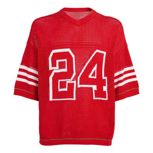 Vêtements de sport personnalisés en <span class=keywords><strong>maille</strong></span> à manches courtes, maillots de football évidés, maillot de football américain, <span class=keywords><strong>pull</strong></span> en tricot <span class=keywords><strong>rouge</strong></span> - Product Image 4