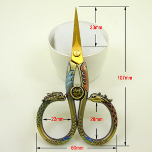 Ciseaux vintage brodés dragon, 4,2 pouces, en acier inoxydable, élégants, plaqués <span class=keywords><strong>or</strong></span>, gravés, pour artisanat DIY - Product Image 2