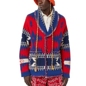 Cárdigan de punto Jacquard de otoño e invierno para <span class=keywords><strong>hombre</strong></span>, chaqueta de suéter gruesa holgada con cuello en V de estilo étnico Retro - Product Image 2