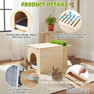Nouvelle Cage à Lapins en Bois Transfrontalière avec Bac à Litière Intégré, Cloison, Mangeoire à Foin et Nid d'Alimentation Rectangulaire pour Petits Lapins - Product Image 2