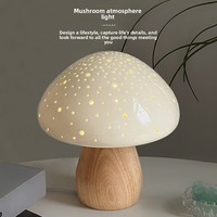 Lampe de table moderne minimaliste en bois massif en forme de champignon, trois couleurs, variateur d'intensité, télécommande, abat-jour blanc - Décoration de chevet pour chambre à coucher