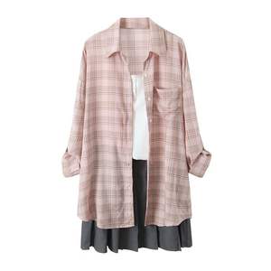 Happy Plus Chemise à carreaux pour femme, grande taille, coupe ample, col rabattu, en popeline de viscose, N8908 Rose - Product Image 4