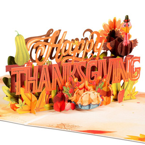 Carte de vœux 3D pop-up Joyeux Thanksgiving avec dinde et éléments automnaux, carte artisanale en papier pour les fêtes - Product Image 4