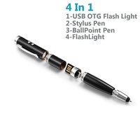 Unidad flash usb de metal 4 en 1 para teléfono móvil, puntero láser otg tipo c, lápiz usb, lápiz óptico táctil con linterna