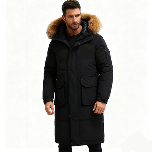 Parka longue sur mesure pour homme, de haute qualité, en cuir véritable, fermeture éclair, imperméable, en toile, style décontracté canadien, col à capuche, hiver - Product Image 1