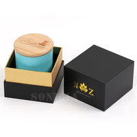 Ensemble de grands pots à bougie parfumés de luxe personnalisés, boîte d'emballage cadeau, pots à bougie noir mat avec couvercle et boîtes pour bougies
