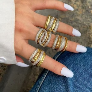 Anillo Grueso de Latón Chapado en Oro de 18K con Circonitas, Joyería de Moda, Anillo de Declaración para Mujer, Regalo para Fiesta - Product Image 1