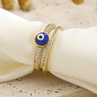 Bague ouverte en laiton plaqué or avec pierres en émail bleu et zircone cubique, bijou protecteur ajustable pour femme