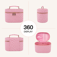 NOVOTE Trousse de Maquillage en Cuir Vintage à Motif Autruche avec Fermeture Éclair, Grande Capacité, Organisateur de Voyage, Sac de Toilette